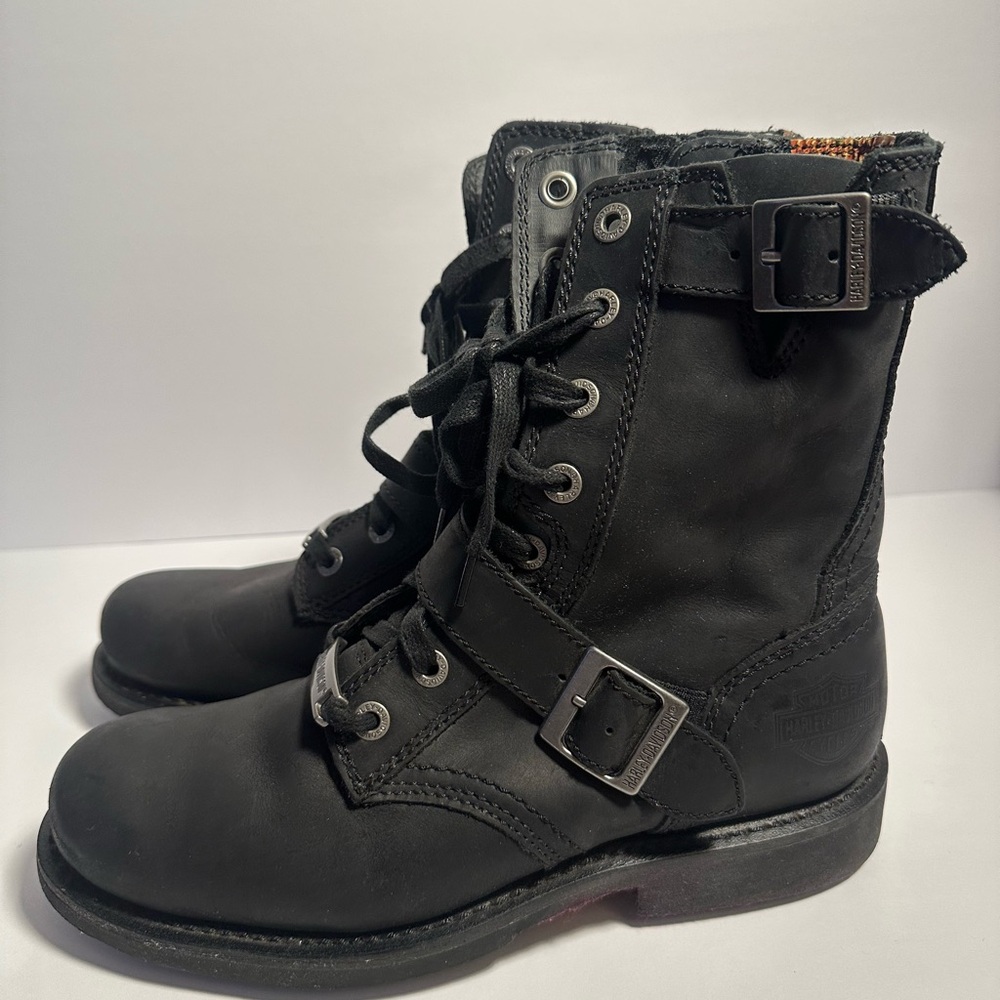 Harley-Davidson Black Leather Boots with Orange Tag